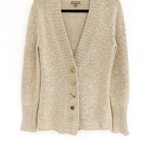 J.Jill Marled Knit Beige Tan Cardigan Sweater Size S  Artsy Mixed Size Buttons